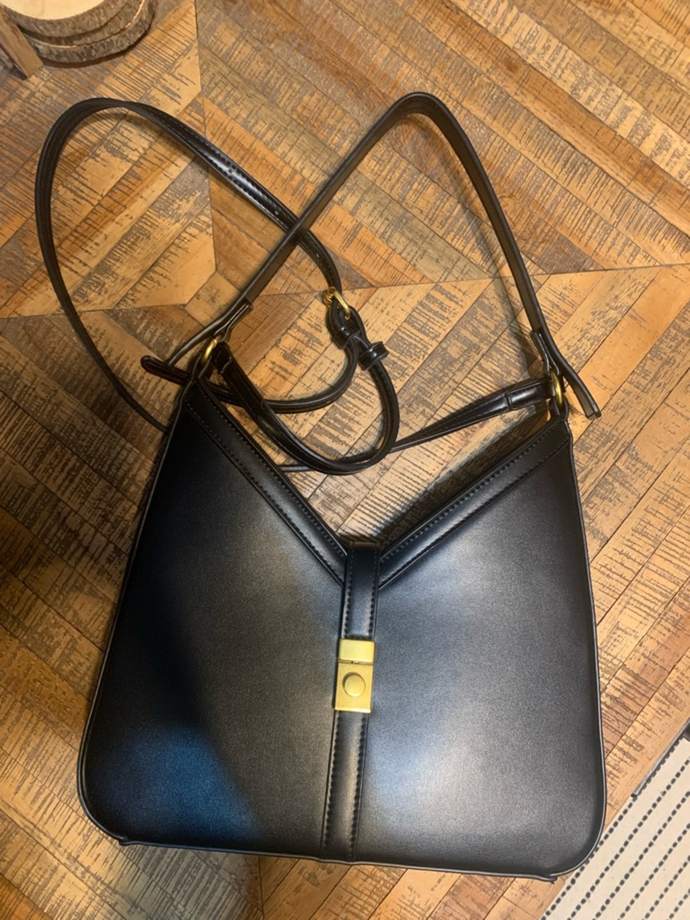 Miztique Black Faux Leather Shoulder Bag with Gold Accent